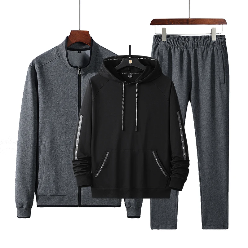 

Cotton Sport Set Men 3 Piece Set Sportswear Windproof Hoodies Suit 2021 New Combination Gym Clothing Knitting Jogging Sportsuit