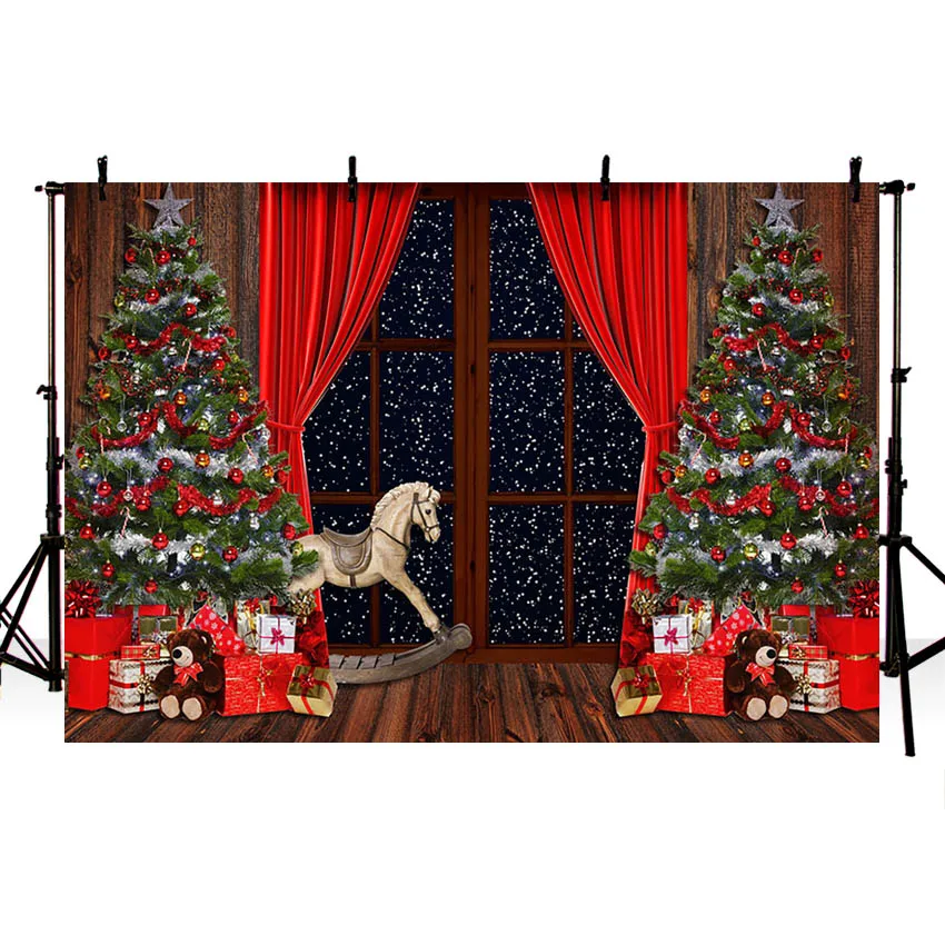Mehofond-겨울 메리 크리스마스 트리 선물 배경, 별이 빛나는 하늘 사진 배경 소품 배너 포토존 사진 스튜디오