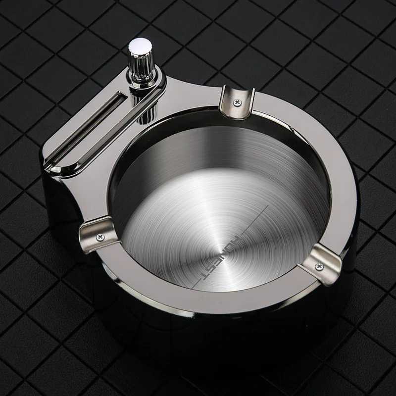 Creative Light Luxury Atmosphere Stainless Steel Ashtray With Ignition Office Study Decoration