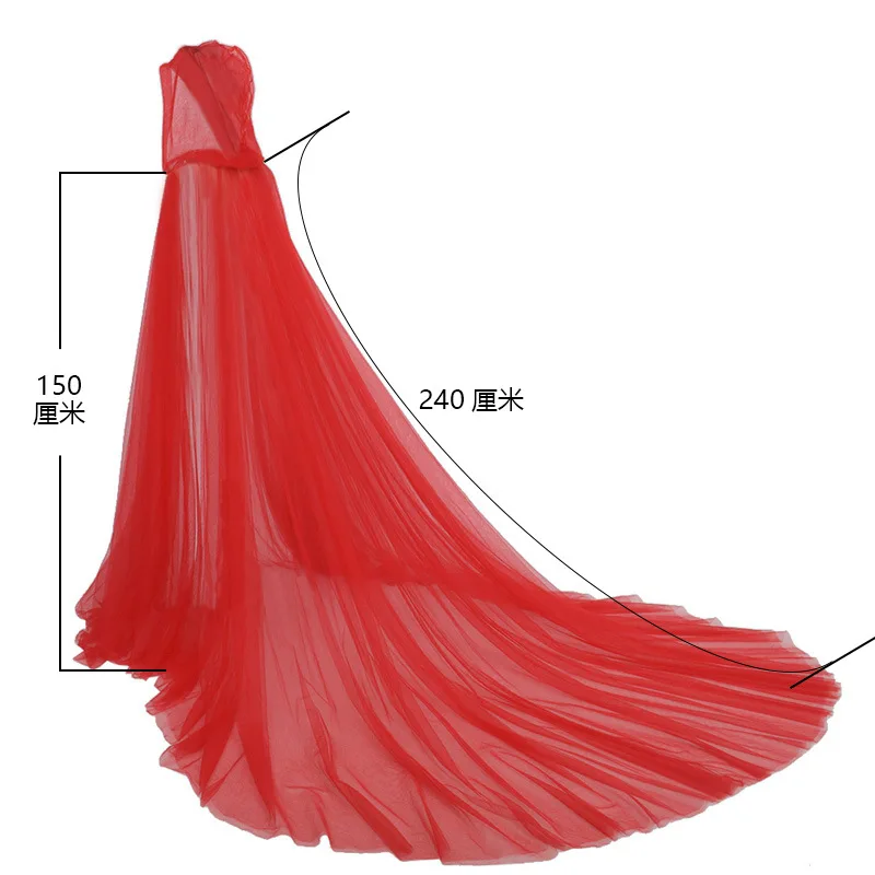 Halloween Cape for Women Black White Red 3 Color Hood Tulle Mesh Cloak Wedding Bridals Witch Floor Length Soft Cloaks Costumes