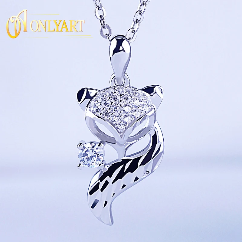 Facets 100% Silver Fox Animal Pendant Necklace 925 Silver Necklaces For Women Silver Fox Pendant Jewelry CZ New Design OnlyArt