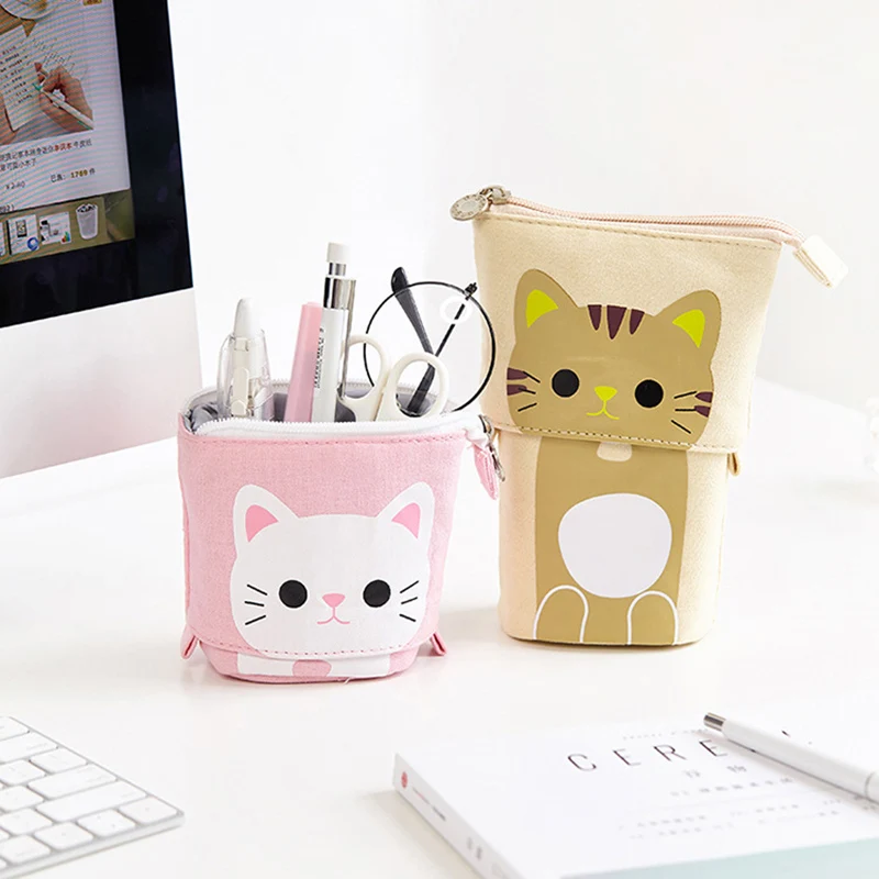 Cute Cat School Pencil Case for Girls Boy Pencilcase Canvas Cartridge Pen Bag Kawaii Unicorn Pen Box Stationery Korean Penal Kit