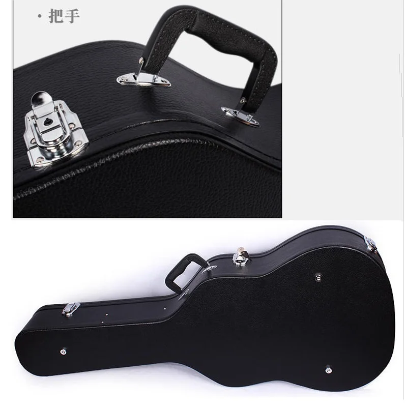 Black Superior PVC Leather Material Hardcase Leather Guitar Hard Case Wood Box Hard Box Guitar Case Velvet with Foam Lining