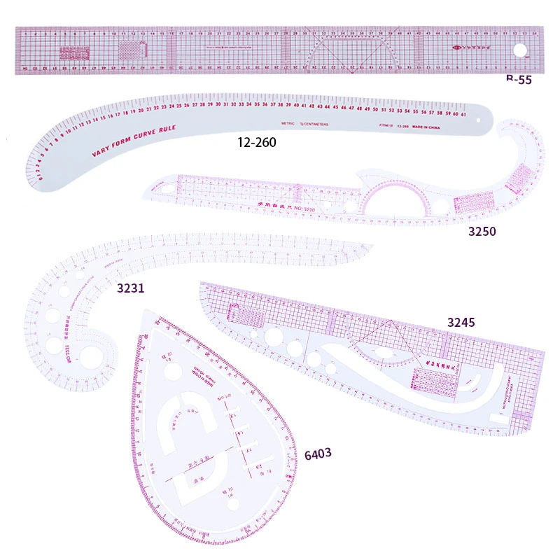 

6pcs/set DIY Clothing Design Proofing Ruler Patterning Ruler Curve Ruler Sewing Cutting Yardstick Arc Soft Quilting Rulers Kit