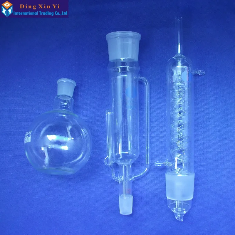 Condensatore estrattore Soxhlet in vetro da laboratorio da 150ml/250ml/500ml e corpo estrattore con avvolgimento/rigonfiamento, Kit vetreria da