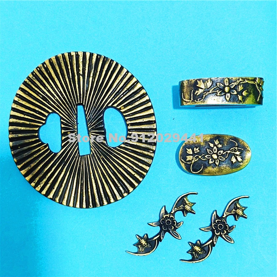 Beautiful Brass Flower Guard TSUBA FUCHI KASHIRA MENUKI For Japanese Sword Samurai Katana