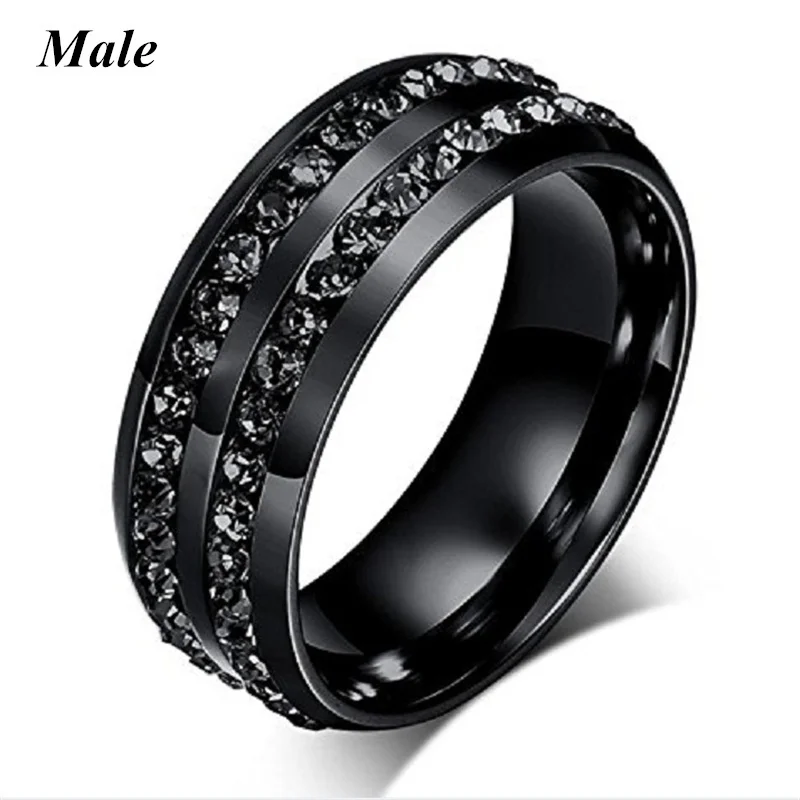 Black Heart Couple CZ Wedding Ring Set - Stainless Steel - Image 3