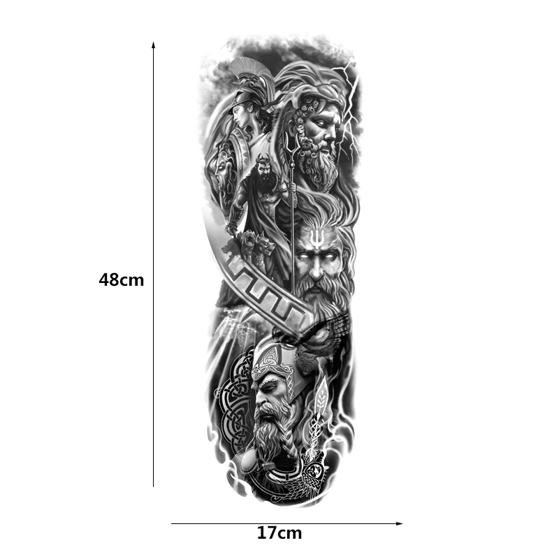 1 Sheet  War Scene Full Arm Temporary Tattoo Sleeve Tattoos Body Art Rose Pumpkin Skull Halloween Chest Shoulder Tattoo Stickers