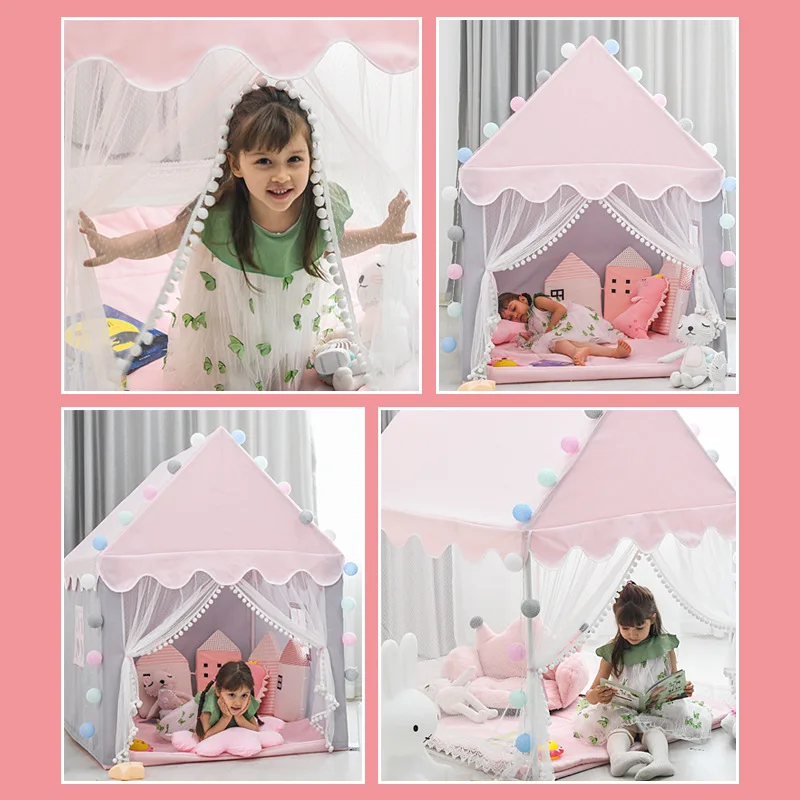 Large  Children Toy Tent 1.35M Wigwam Folding Kids Tents Tipi Baby Play House Girls Pink Princess Castle Child Room Decor