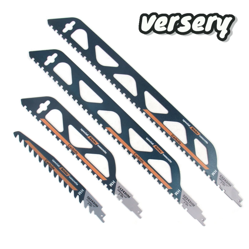 Versery 1PC 225/300/455/505mm Tungsten Carbide Alloy Reciprocating Saw Blades Saber Saw For Aerated Cement Bricks Concrete