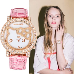 Children's Watch Girl Quartz Wristwatch Fashion Cartoon Image Girl Clock Rose Gold Rhinestone Dial Kids Watches Montre Enfant