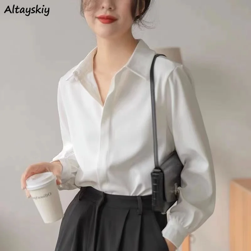 Autumn Women White Shirts Formal Long Sleeve Turn Down Collar Top Solid Business Temperament Black Shirt S-5XL Classic Blouse OL