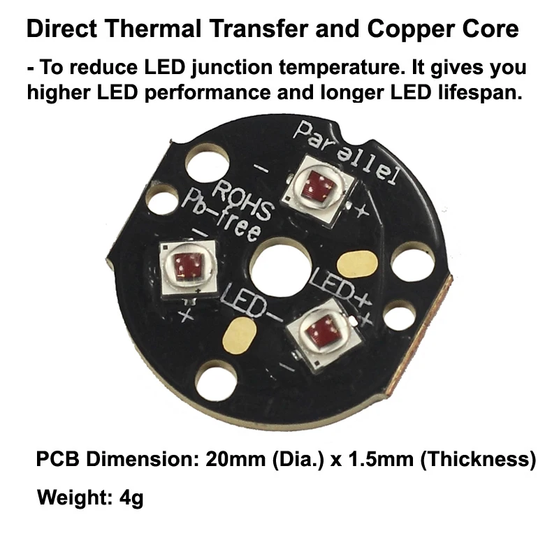 Triple XP-E2 Red 620nm SMD 3535 LED Emitter on KDLITKER 20mm DTP Copper MCPCB Parallel with LENs Hunting Flashlight DIY