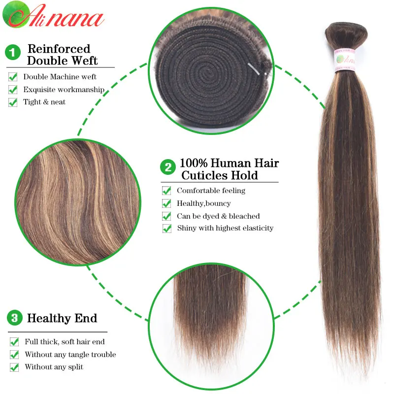 Alinana Peru Xương Thẳng Tóc Bó Ombre P4/30 Nâu Với Màu Sắc Nổi Bật Remy Tóc Dệt Lưng 4 cái/lô