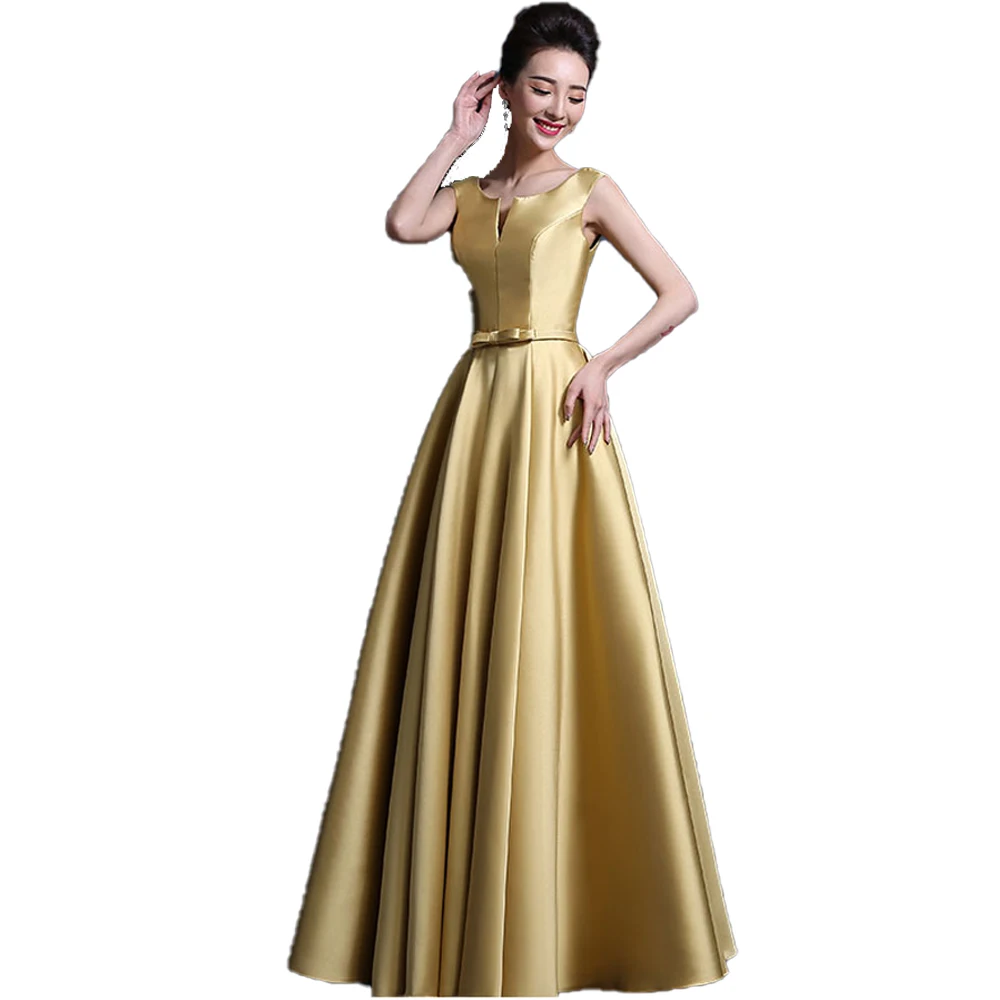Wedding guest dress new satin sexy V neck A Line Gold green blue red green orange pink bridesmaid dress long vestido madrinha