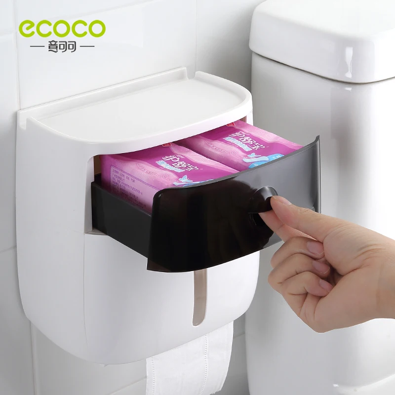 ECOCO Wall-Mounted Tissue Box Bathroom No-Punched Storage Box Storage Space Frame Integrated Design With Drawer