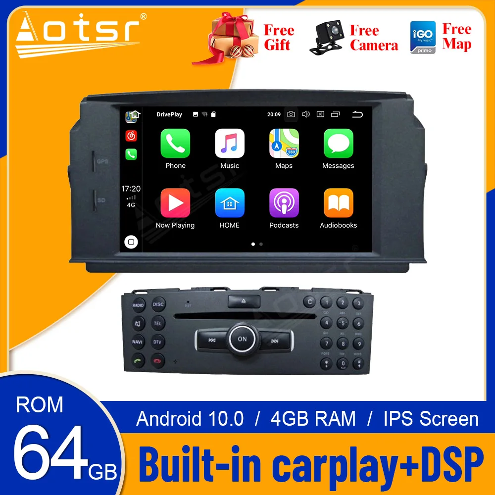 

64 Гб DSP Carplay для Mercedes Benz C200 C180 W204 2007 2008 - 2010 Автомобильный мультимедийный радиоплеер стерео экран Аудио Navi head un