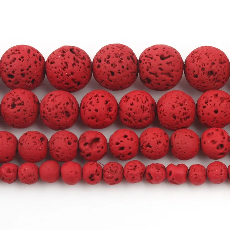 Natural Lava Hematite Volcanic Stone Beads Round Hot Red Rock Loose Spacer Bead For Jewelry Making 4 6 8 10mm DIY Charm Bracelet