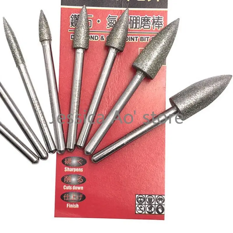 15 pz 2-8mm J forma di proiettile diamante utensili abrasivi giada intaglio strumenti lavorazione dei metalli gioielli fai da te lucidatura punte di macinazione elettriche