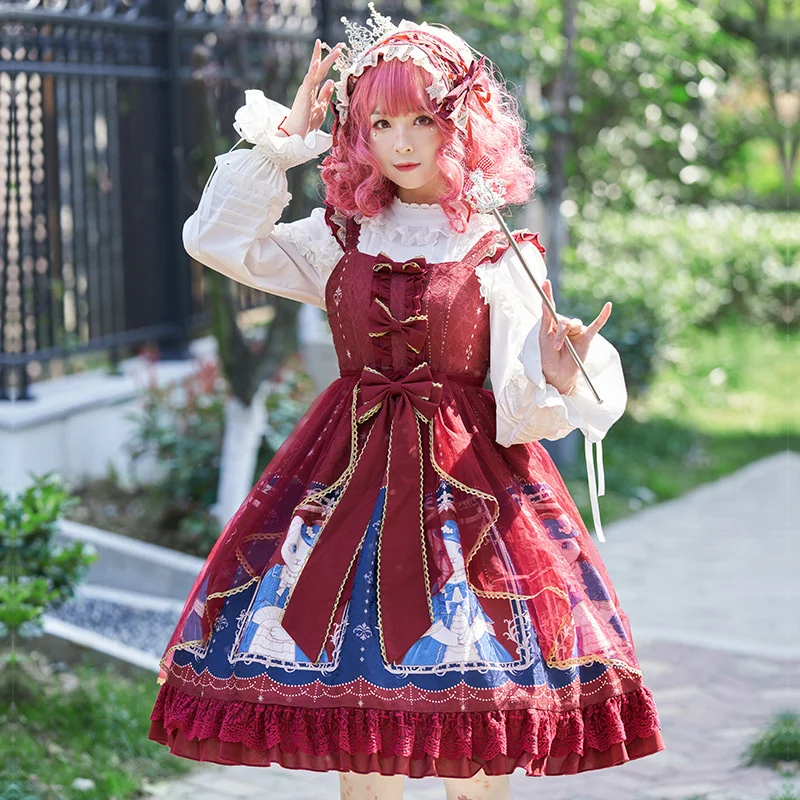 Robe Lolita Vintage en dentelle pour filles, taille haute, avec nœud papillon, style rétro, Kawaii, mignon, Jsk, Cosplay