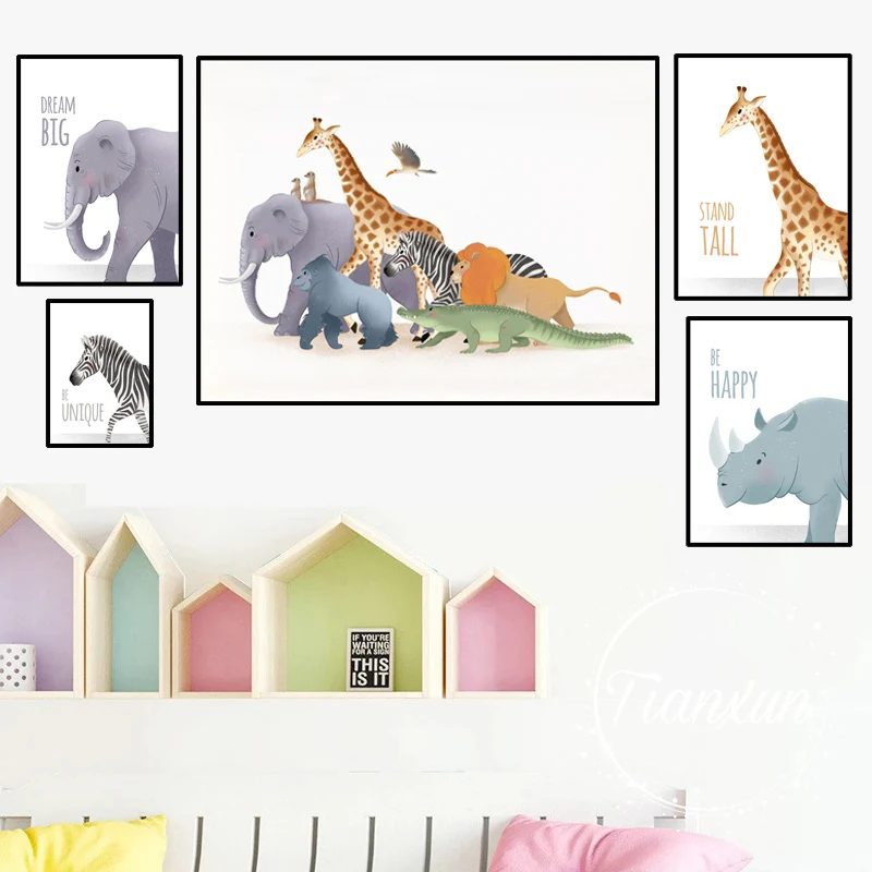 Animal Decoration Sheets Picture Wall Art Poster Children's Canvases Room Paintings For Nursery Decorative Prints Wall Posters