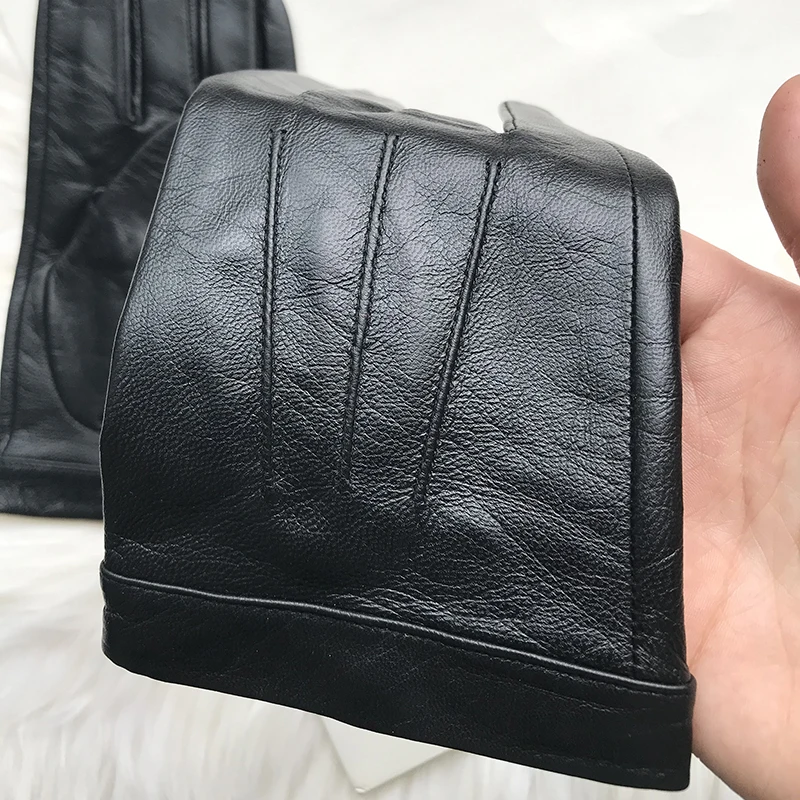 Unlined Gloves Wrist Button Sheep Leather Touch Screen Winter Gloves For Men Black Thin Lining Genuine Leather