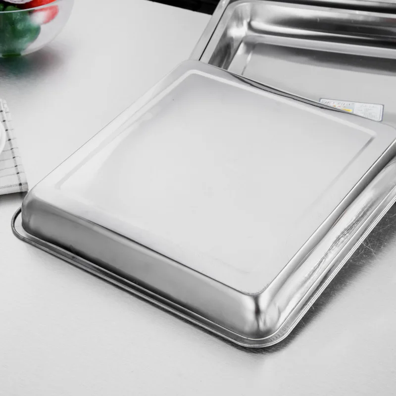 Stainless Steel Deep Food Storage Tray Square Fruit Pans Barbecue Cake Pastry Steamed Sausage Plate Rice Dishes Kitchen Utensils