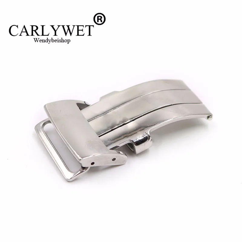 CARLYWET 20mm Silver Polished 316L Stainless Steel Watch Band Deployment Clasp For Less 3.2mm Leather Strap Belt For Breitling