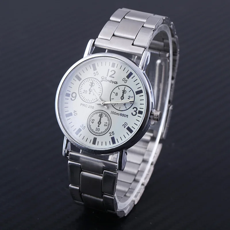 Fashionable casual men's watch new neutral watches Geneva false eye colour blue glass steel band watches men quartz watch