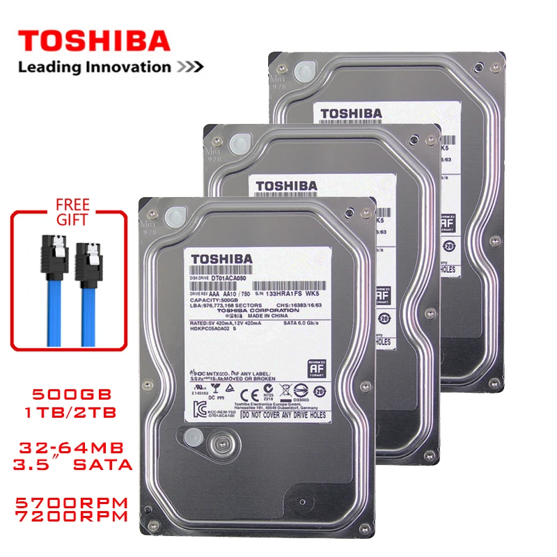 Toshiba 500GB 데스크탑 컴퓨터 hdd 3.5" 내장 기계식 하드 디스크 SATA3 6Gb/s 하드 디스크 1TB 2TB 5700-7200 RPM 버퍼