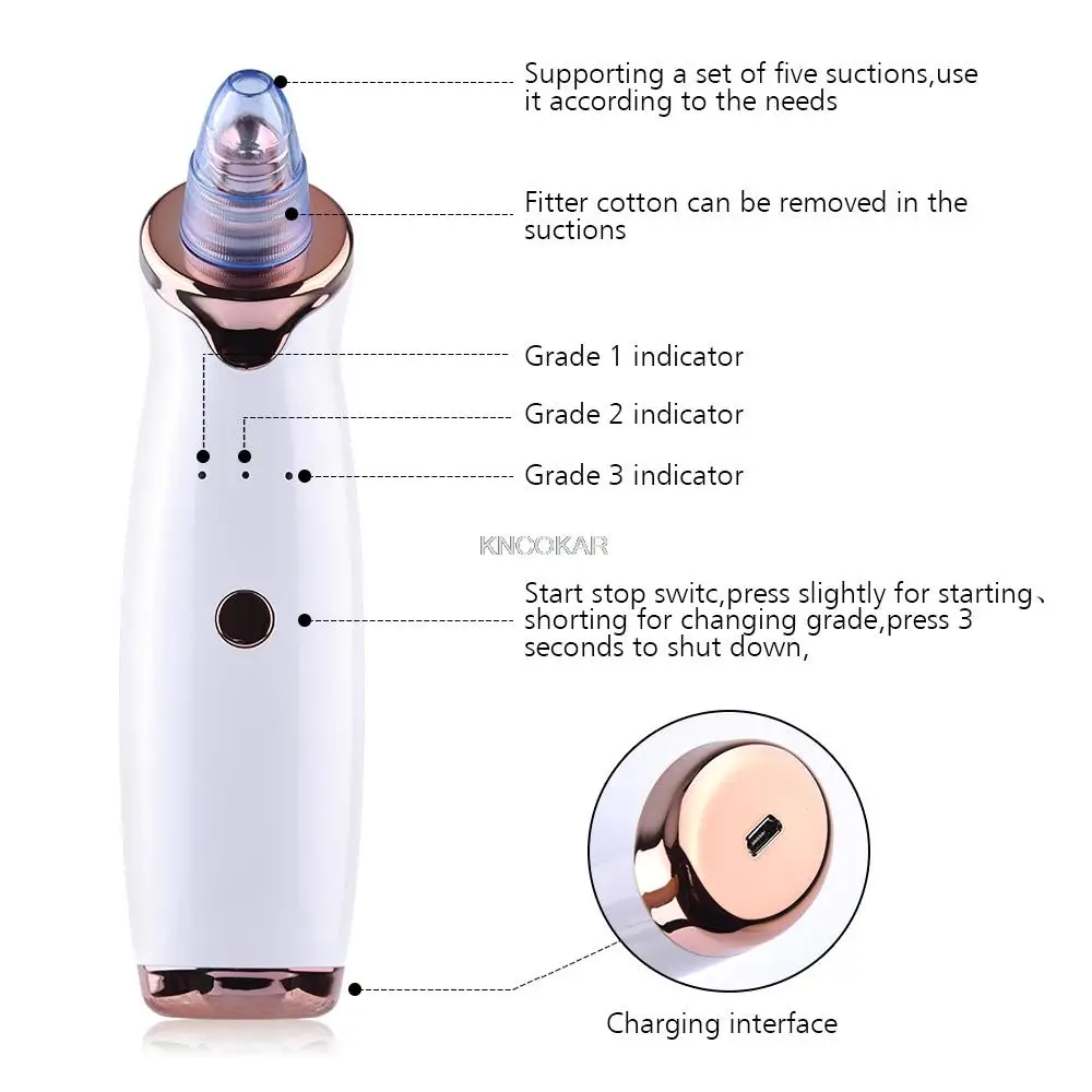 Microdemoabrasão, removedor de cravo, sucção a vácuo de espinha facial, extrator de acne, limpeza de poros, ferramenta de cuidados com a pele
