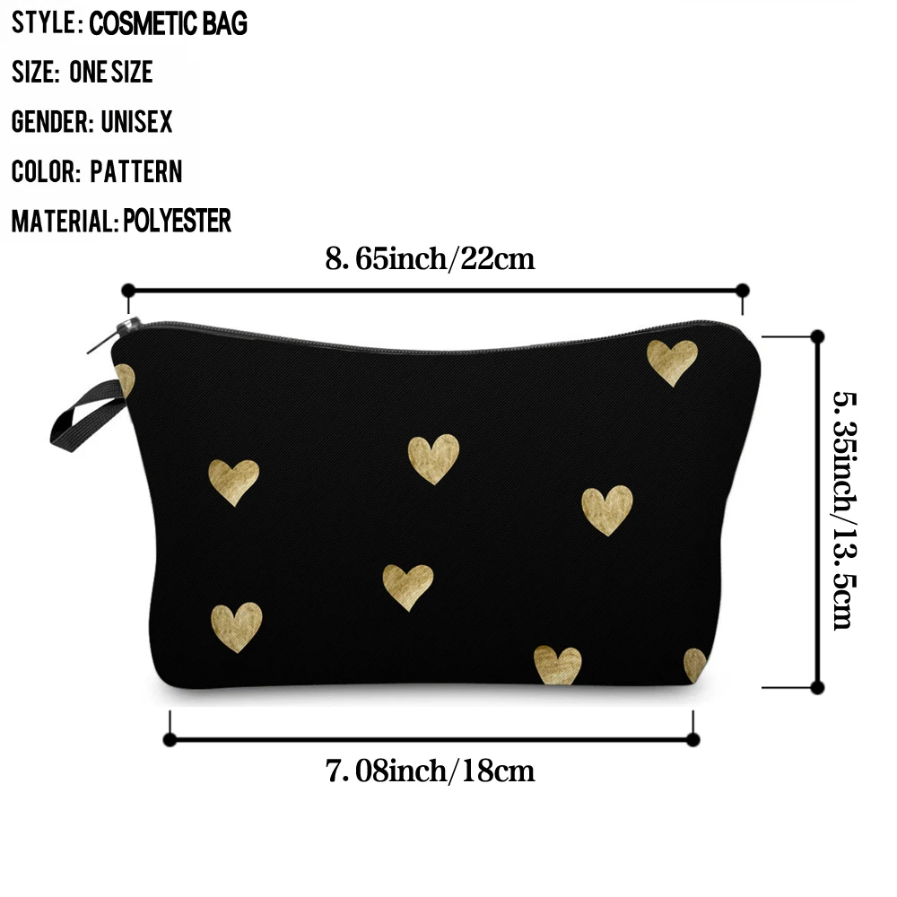 Fashion Black Printed Love Heart Cosmetics Organizer Bag Women Travel Cosmetic Makeup Bags Storage Bag for Christmas Gift