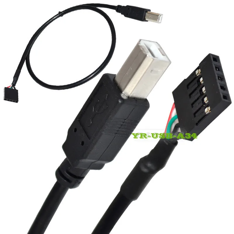 

50CM USB 2.0 B male plug to 1x 5Pin Female 0.1" USB header PCB motherboard cable