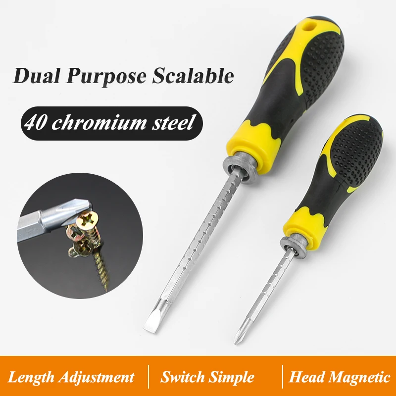 1PC S2 Dual Purpose Scalable Screwdrivers Multi-function Phillips Slotted Ratchet Screwdriver S2 Steel Magnetic Screw-driver