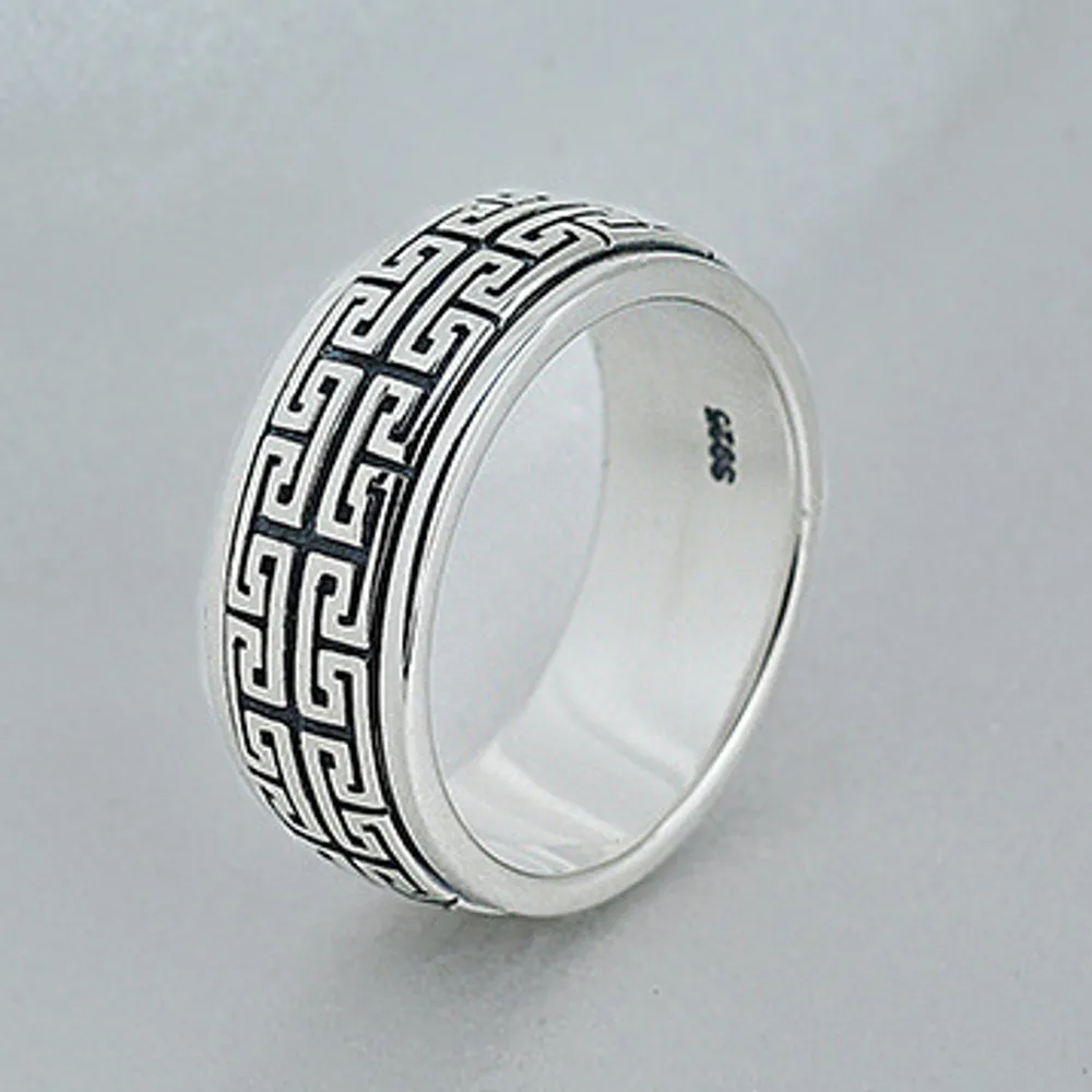 BOCAI New Real 100% S925 Silver Jewelry Rotatable Man Ring Retro Domineering Great Wall Pattern Couple Style Good Luck