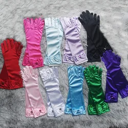 Guantes de satén con lazo de lentejuelas para niños, accesorios de vestido de princesa para actuaciones en escenario