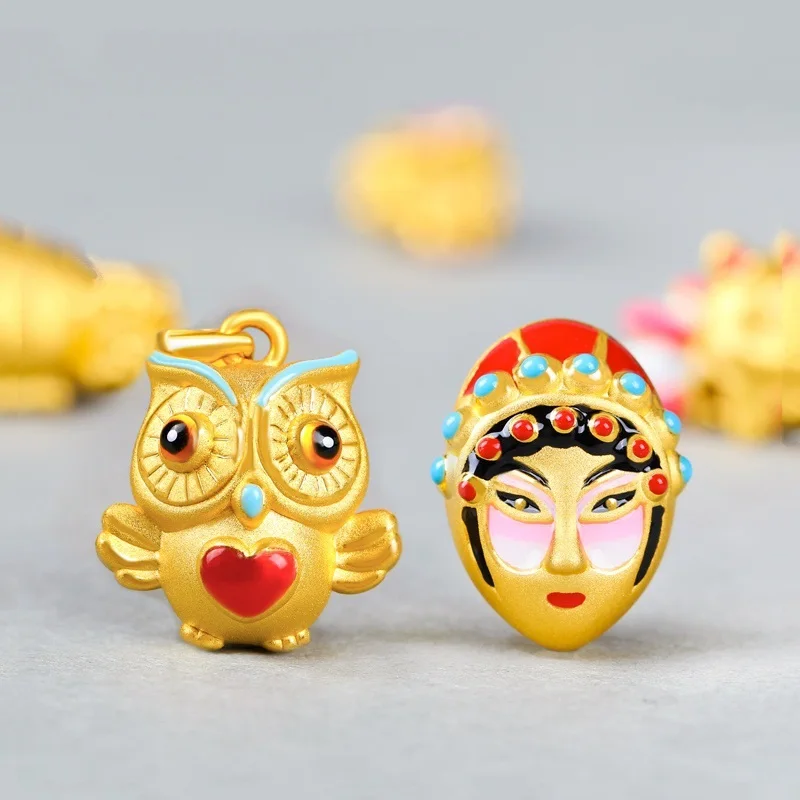 OMHXZJ Wholesale CA393 European Fashion Hot Fine Woman Man Party Birthday Wedding Gift Owl Opera Mask 24KT Gold Pendant Charm