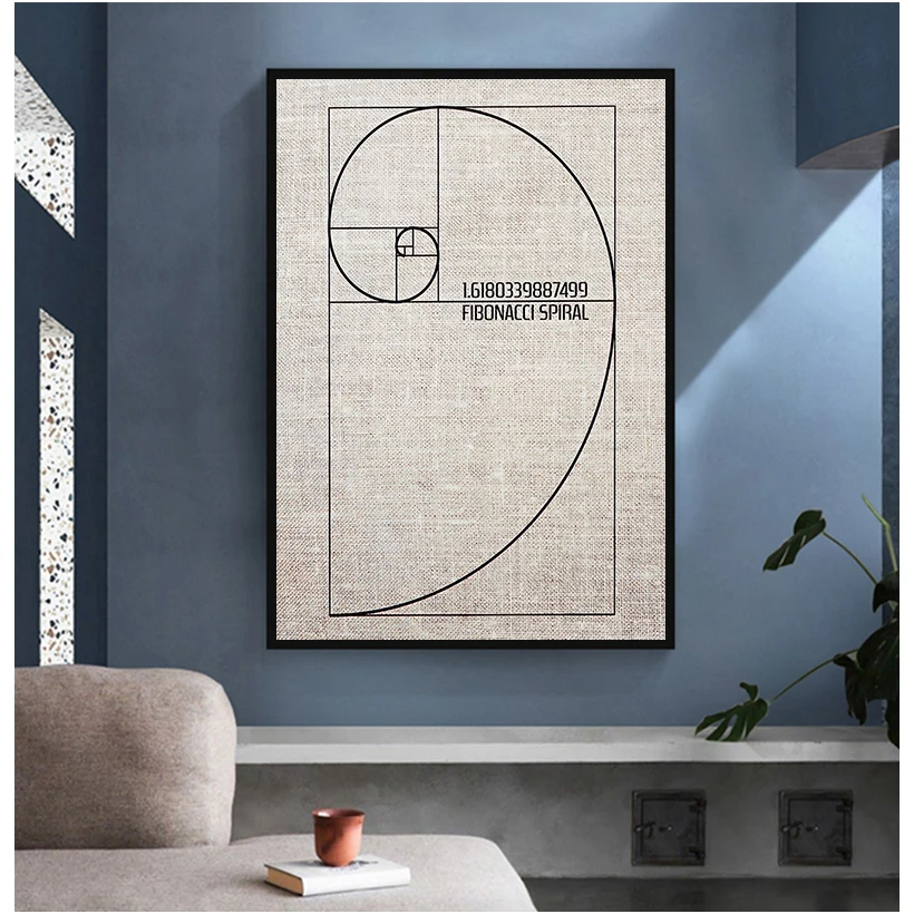 Fibonacci Spiral Patent Wall Art Canvas Painting Golden Ratio Posters and Prints Vintage Blueprint Gift idea Science Decoration