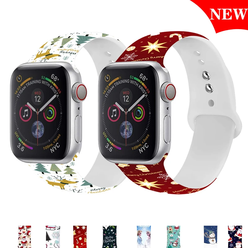 Christmas Silicone Strap For Apple Watch band 44mm 40mm 42mm 38mm Cartoon Rubber Bracelet For iwatch apple watch 6 5 4 3 2 1