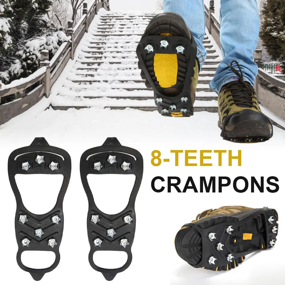 New 8-Tooth Non-slip Crampons For Snow Walking On Icy Roads Snow Ice Surface Fall Prevention Simple Crampons For Hiking Hunting