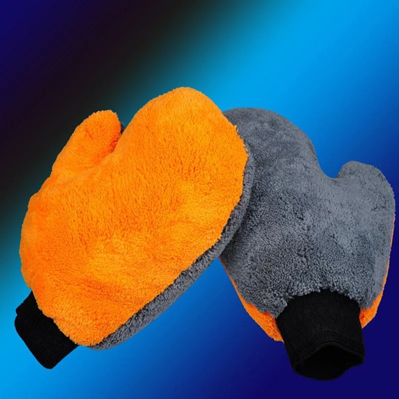 Coral Fleece Velvet Plush Short Wool Mitt Wash Car Mitten Washing Brush Cleaning Glove Tools Cloth Car Wash Gloves Orange + Gray