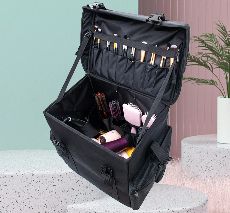 Rolling cosmetic case organizer Makeup Suitcase on wheels Train Case Nylon Rolling Trolley Makeup Case bag Hair Dryer Holder bag