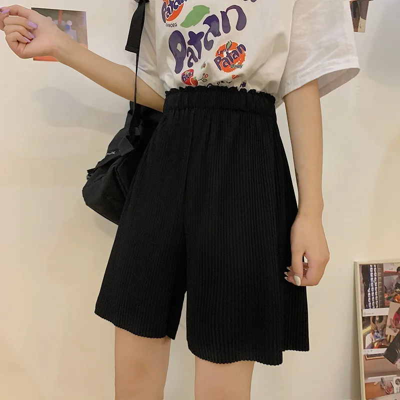 Casual Lose High Street Harajuku Elastische Taille Shorts Mode Plissee Shorts Koreanische Mode Breit Bein Sommer Kleidung für Frauen