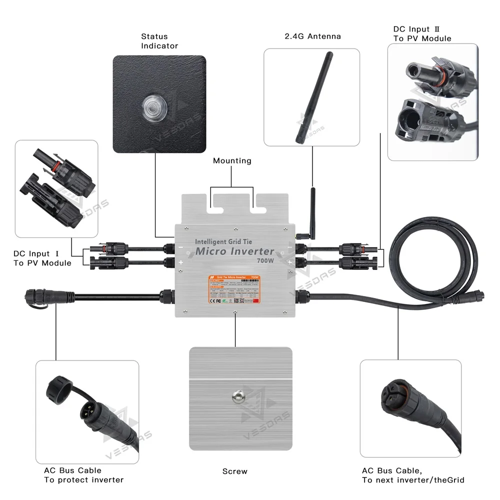 Imagem -02 - Mppt 600w Micro Inversor Solar Mppt on Grid Tie Inverter Conversor Ip65 110v ou 220v ac com Monitor 2.4g para Pcs 300w pv