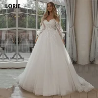 LORIE-vestidos de novia con purpurina, manga abombada, apliques de encaje, flor 3D, hombros descubiertos, tul, vestido de novia bohemio, vestidos personalizados