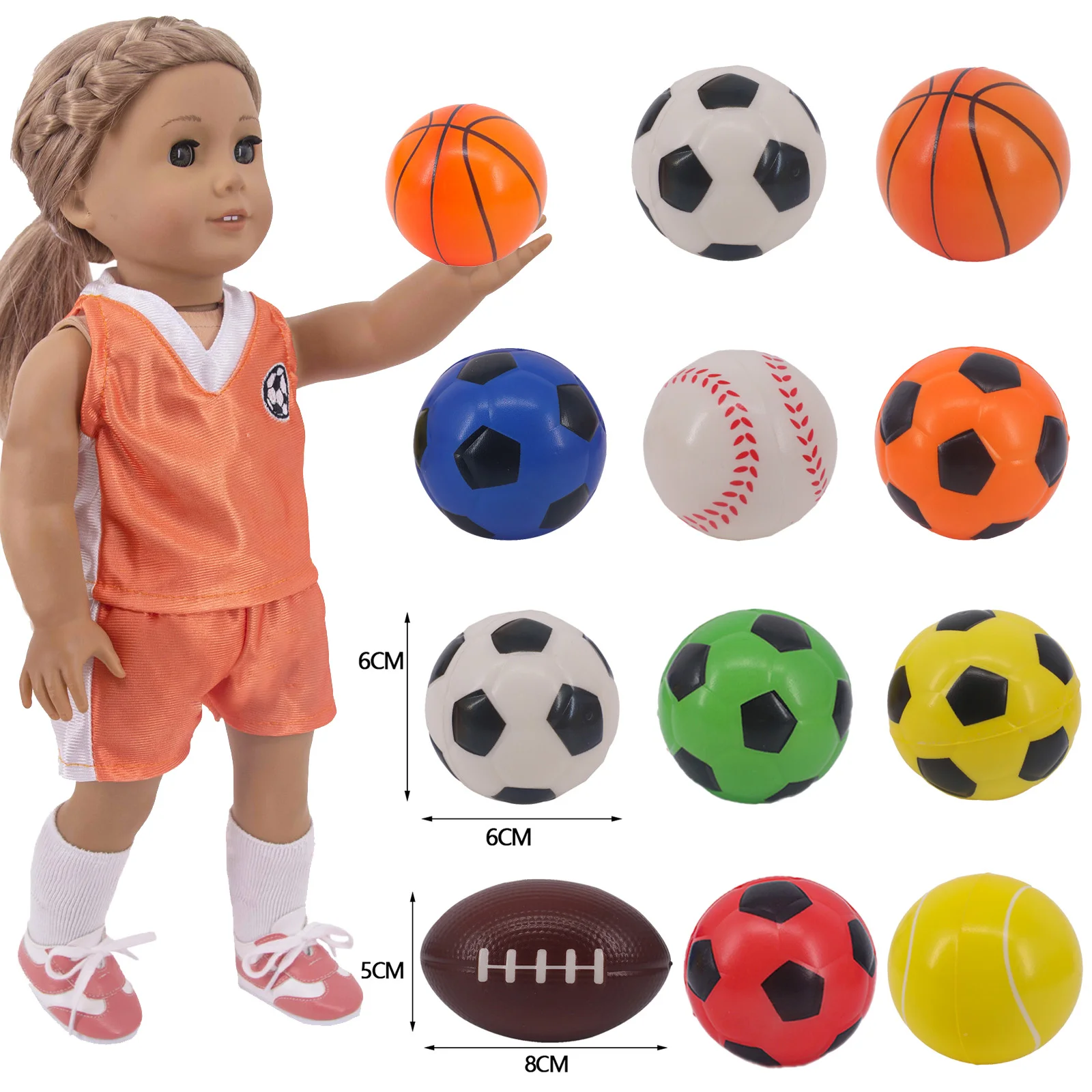 5Pcs/Set Doll Clothes Soccer Football Baseball Fit 18 Inch American Of Girl`s&43Cm Baby New Born Doll Zaps Generation Girl`s Toy