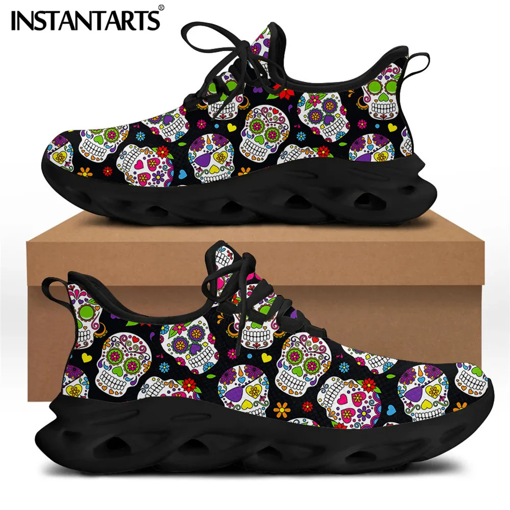 

INSTANTARTS Sugar Skull Pattern Design Summer Men Shoes Flats Casual Sneakers Lace Up Men Walking Male Non Slip Footwear Zapatos