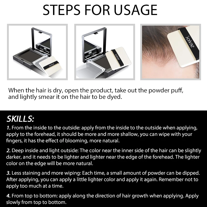 Sevich 5 Colors 12g Hair Shadow Powder Waterproof Hairline Edge Control Powder Root Cover Up Dark Brown Hair Concealer With Puff