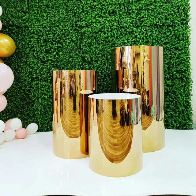 

3pcs/set)round Cylinder mirror mental acrylic cyliner plinth stand wholesale gold pedestal plinths stand wedding qq18