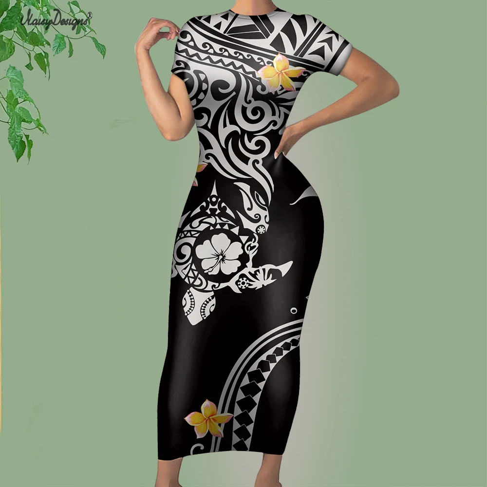 Noisydesigns Sexy Summer Vintage Slim Pencil Dresses For Womens Polynesian Tribal Samoan Floral Fashion Bodycon Dress Size 4XL